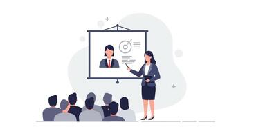Business presentation with speaker and audience in flat art style vector