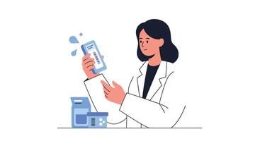 Scientist examining new product in lab coat with flat design art vector