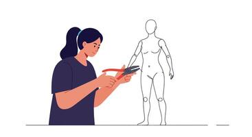 Woman using tools to create model in flat art style vector