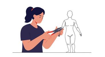 Woman using scissors to create an outline in flat art vector
