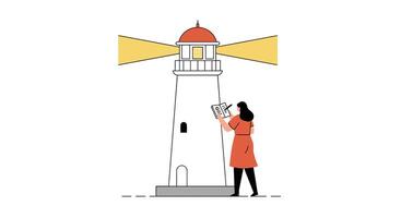 Lighthouse with Person Holding Paper in Flat Minimal Art vector