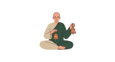 Monk holding bells in serene pose with flat design style art vector