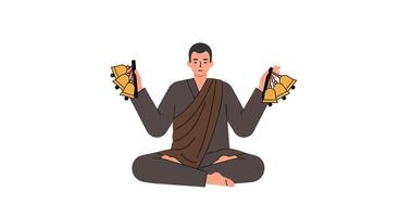 Meditating person holding bells in a minimal flat style art vector