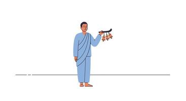 Person in traditional attire holding colorful objects in flat art vector