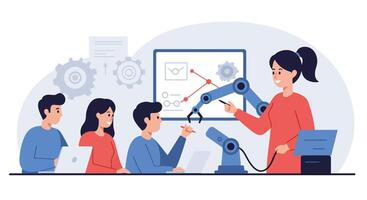 Teaching robotics concepts with flat design style illustration for educational purposes vector