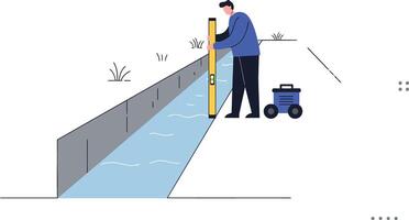Man measuring water level with a level tool in flat art illustration vector