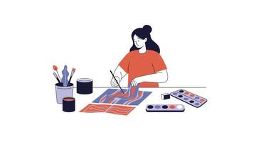 Artist creating colorful patterns in flat design style art vector
