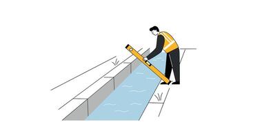 Worker using a level tool to check water flow in flat illustration vector