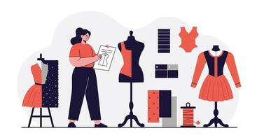 Fashion designer working on patterns in flat and minimal art vector
