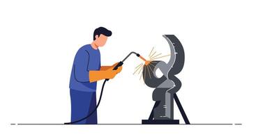 Welder working on sculpture with sparks flying in minimal art vector