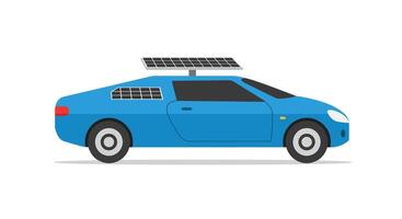 Blue solar-powered car in flat design style with modern features art vector