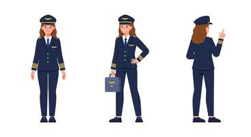 Pilot character shown in three frames with minimal design style art vector