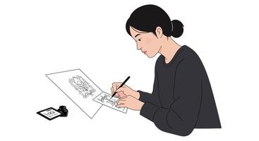 Artist creating detailed sketches in a minimalist style for art vector