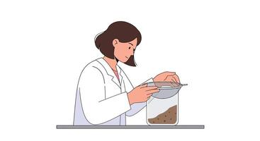 Scientist examining soil sample in a flat and minimal art style vector