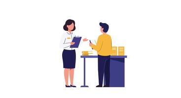 Professional interaction between two colleagues in flat design art vector