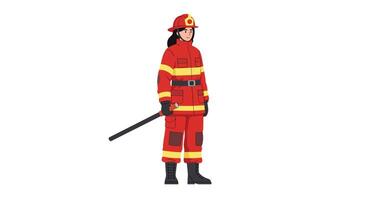Firefighter character in vibrant red uniform with detailed design showcasing bravery illustration vector