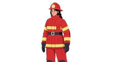 Firefighter character wearing bright red uniform in flat, minimal art vector
