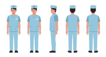 Medical professional character design in flat style showcasing multiple angles illustration vector
