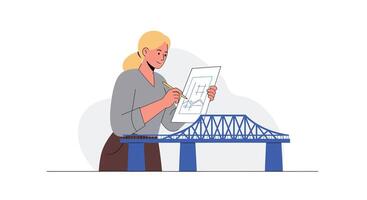Engineer sketching bridge design in minimal style art vector