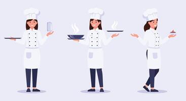 Chef character transformation in three frames with flat design art vector