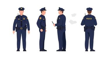 Police officer character design in flat style and showcasing different poses art vector