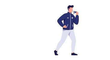 Person drinking coffee while walking in a minimal flat design illustration vector