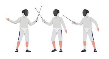 Fencing athlete in action showcasing movements in flat illustration vector