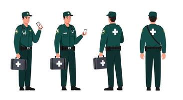 Medical responder character in various poses with flat design style illustration vector