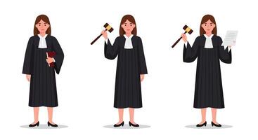 Judge character progression showing three actions in flat illustration vector