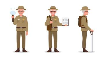 Park ranger character illustration in flat design showing different poses and expressions, art vector