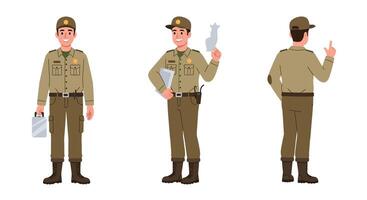 Character design of a police officer in flat style showcasing different poses illustration vector