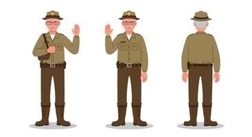 Ranger character design in flat style with various poses for illustration vector