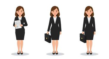 Businesswoman transitioning from documents to briefcase in flat art vector
