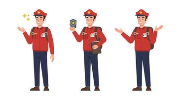 Police officer character design in flat style showcasing various expressions in art vector