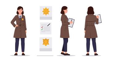 Police officer character design in flat style showcasing tasks in art vector