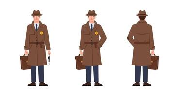 Detective character in various poses with flat design style illustration vector