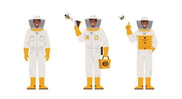 Beekeeper character transformation in flat, minimal illustration vector