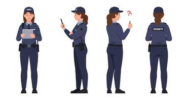 Security officer character design in flat style showcasing two distinct poses in illustration vector