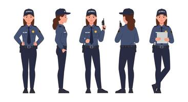 Police officer character design in flat style showcasing multiple poses illustration cbg vector