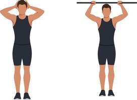 Fitness exercise transition from overhead press to squat position in minimal illustration vector