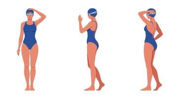 Swimmer in multiple poses showcasing a flat design style illustration vector