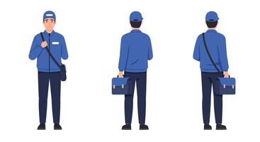 Delivery person character in flat style changing poses in illustration vector