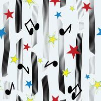 Pattern of bold vertical black music stripes with notes and stars in red, yellow, and blue on a neutral background. Perfect for seamless fashion textiles, website headers, party printables, wrapping vector