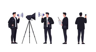 Man using megaphone with microphone in flat art illustration vector