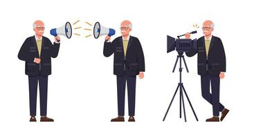 Person Using Megaphones Transitioning to Camera Setup in Flat Art vector