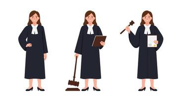 Judge character in flat design showcasing three stages of action in art vector