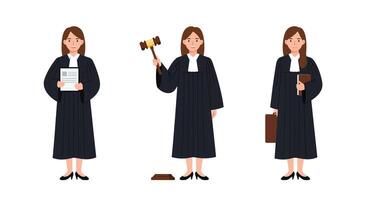 Judge character transformation from holding documents to gavel in minimal illustration vector