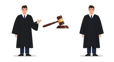 Judge character in black robe gesturing with gavel detailed illustration vector