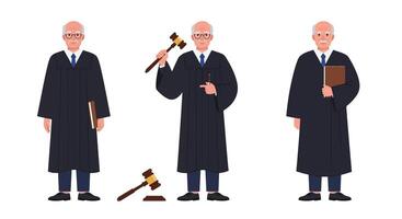 Judge standing with gavel, transitioning to holding a book, flat illustration vector