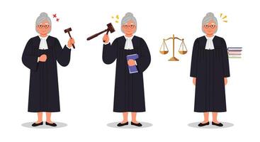 Judge character holding gavel and book in flat illustration style vector